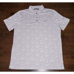 Travis Mathew Polo Shirt Mens XL Golf Gray White Geometric All Over Print